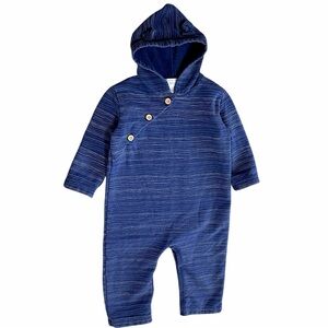 Feather Baby Toddler Boy’s Hooded Romper Peruvian Pima Cotton Stripe Indigo